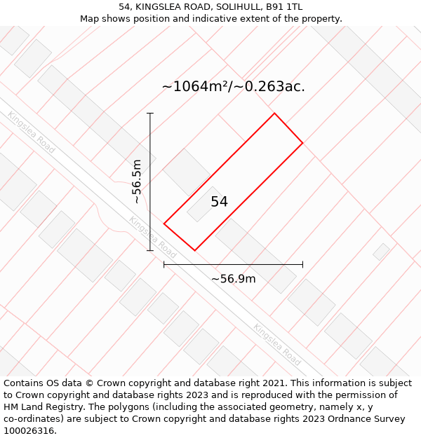 54, KINGSLEA ROAD, SOLIHULL, B91 1TL: Plot and title map