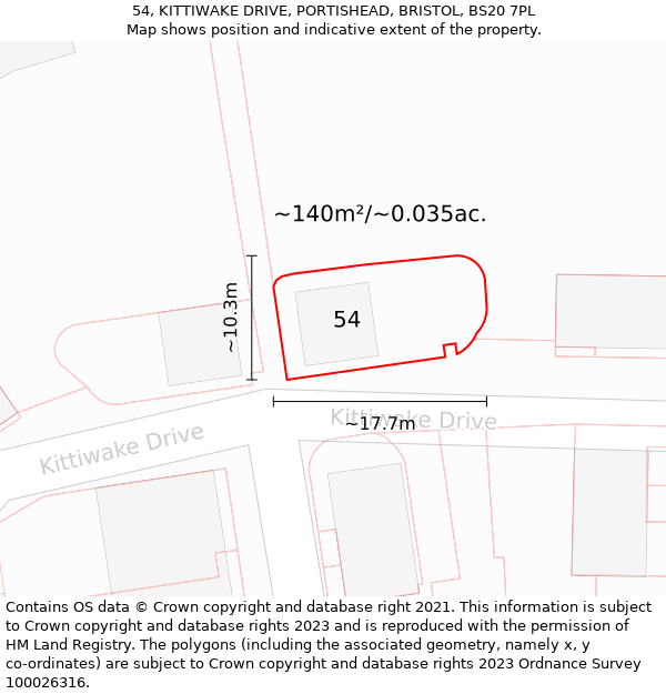 54, KITTIWAKE DRIVE, PORTISHEAD, BRISTOL, BS20 7PL: Plot and title map