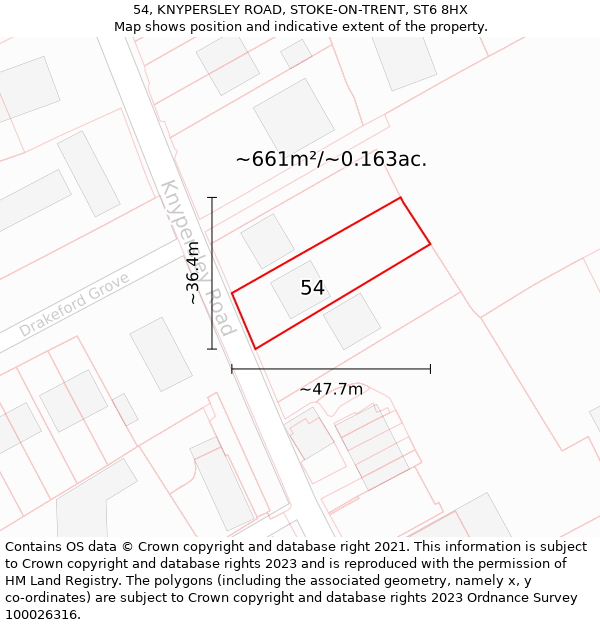 54, KNYPERSLEY ROAD, STOKE-ON-TRENT, ST6 8HX: Plot and title map