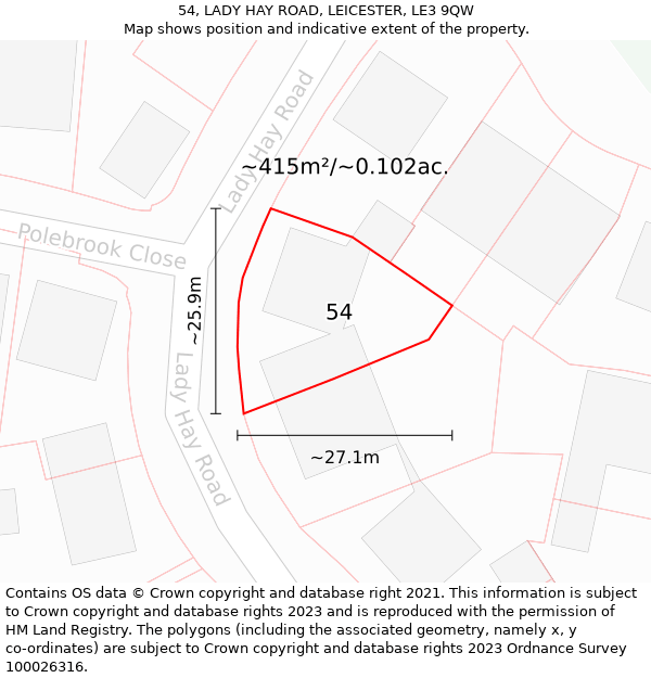 54, LADY HAY ROAD, LEICESTER, LE3 9QW: Plot and title map