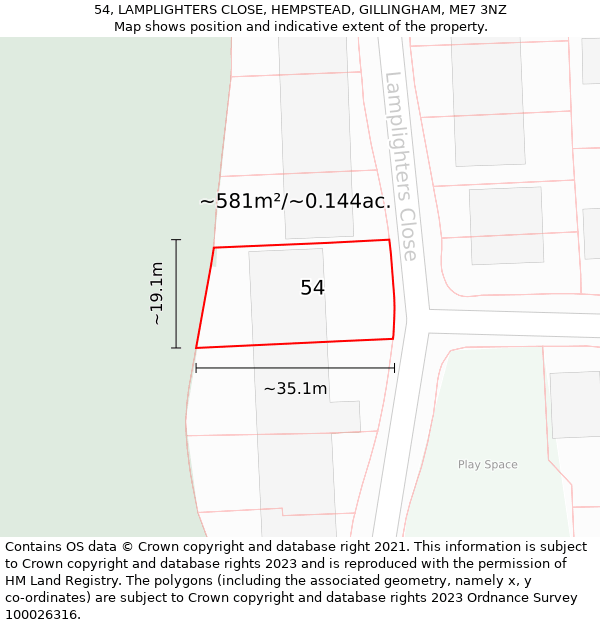 54, LAMPLIGHTERS CLOSE, HEMPSTEAD, GILLINGHAM, ME7 3NZ: Plot and title map