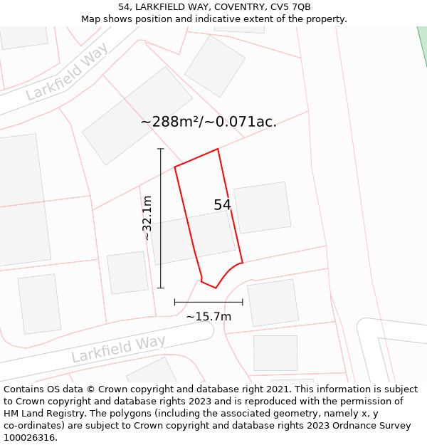 54, LARKFIELD WAY, COVENTRY, CV5 7QB: Plot and title map