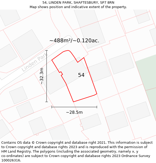 54, LINDEN PARK, SHAFTESBURY, SP7 8RN: Plot and title map