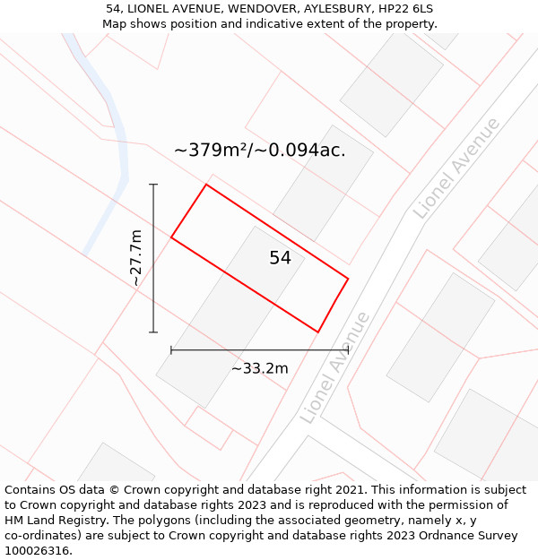 54, LIONEL AVENUE, WENDOVER, AYLESBURY, HP22 6LS: Plot and title map