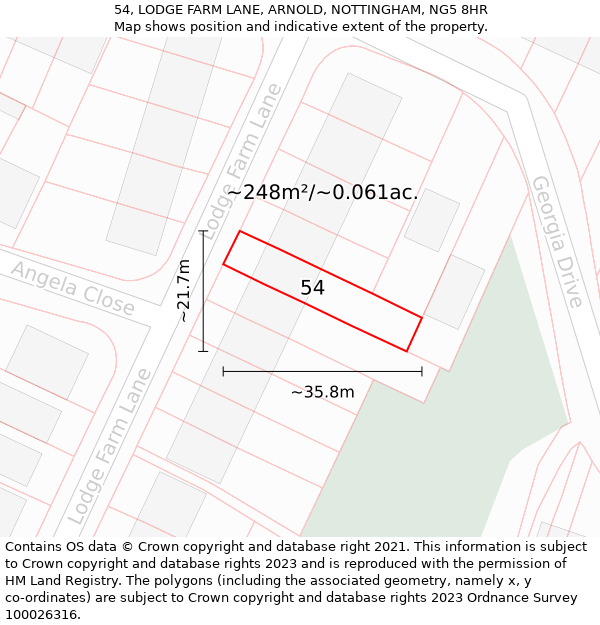 54, LODGE FARM LANE, ARNOLD, NOTTINGHAM, NG5 8HR: Plot and title map