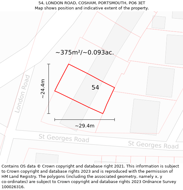 54, LONDON ROAD, COSHAM, PORTSMOUTH, PO6 3ET: Plot and title map