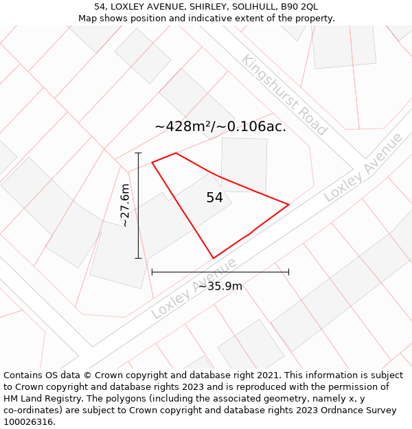 54, LOXLEY AVENUE, SHIRLEY, SOLIHULL, B90 2QL: Plot and title map