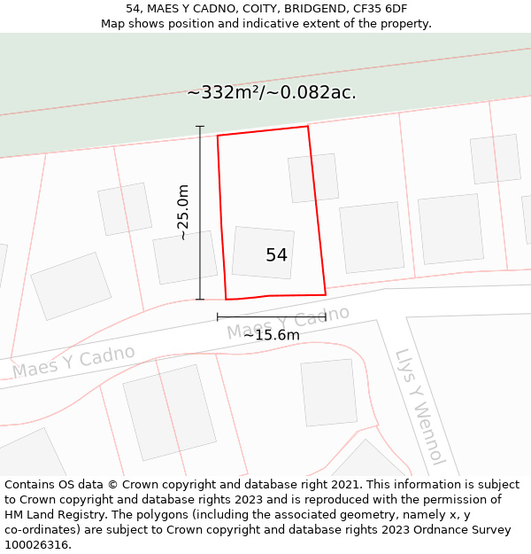 54, MAES Y CADNO, COITY, BRIDGEND, CF35 6DF: Plot and title map