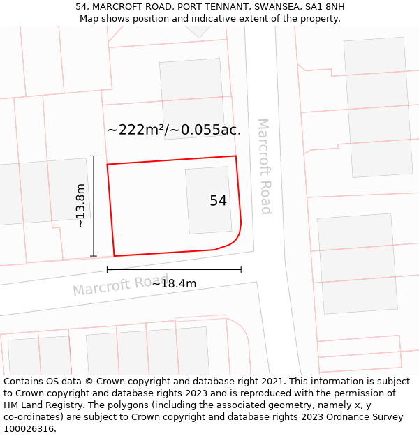 54, MARCROFT ROAD, PORT TENNANT, SWANSEA, SA1 8NH: Plot and title map