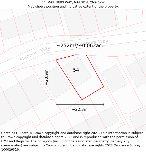 54, MARINERS WAY, MALDON, CM9 6YW: Plot and title map