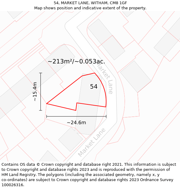 54, MARKET LANE, WITHAM, CM8 1GF: Plot and title map