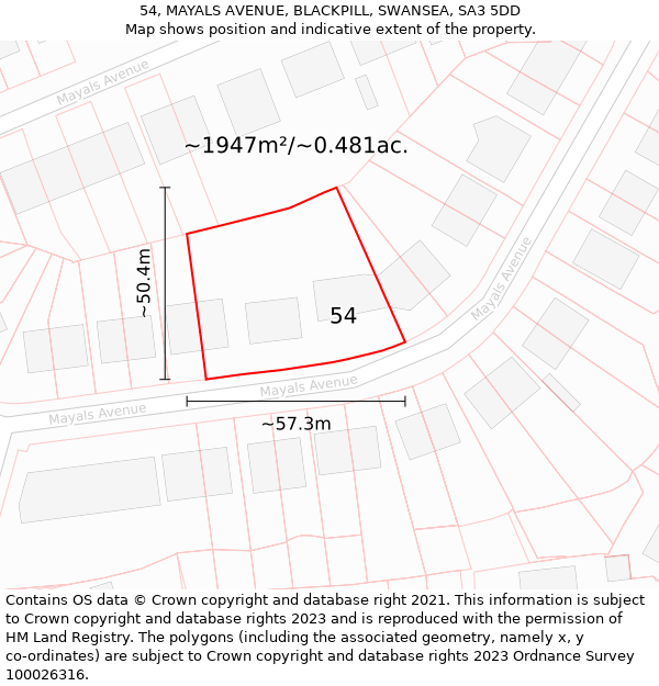 54, MAYALS AVENUE, BLACKPILL, SWANSEA, SA3 5DD: Plot and title map