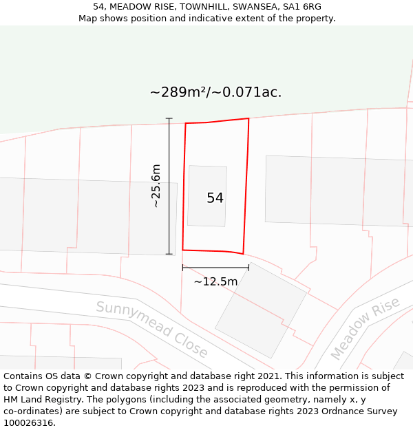 54, MEADOW RISE, TOWNHILL, SWANSEA, SA1 6RG: Plot and title map