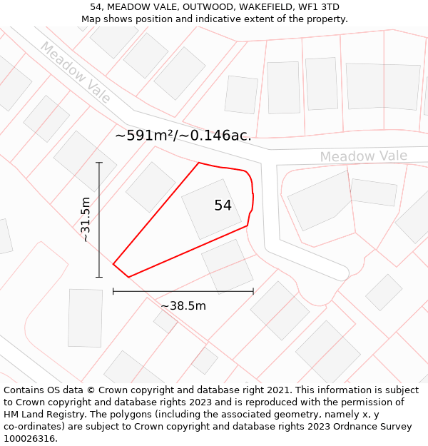 54, MEADOW VALE, OUTWOOD, WAKEFIELD, WF1 3TD: Plot and title map