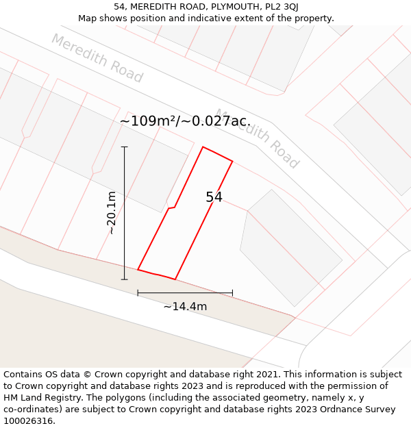 54, MEREDITH ROAD, PLYMOUTH, PL2 3QJ: Plot and title map
