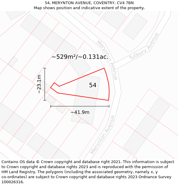 54, MERYNTON AVENUE, COVENTRY, CV4 7BN: Plot and title map