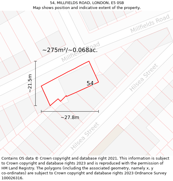 54, MILLFIELDS ROAD, LONDON, E5 0SB: Plot and title map