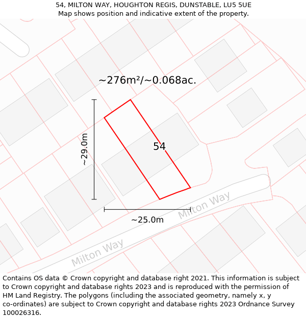 54, MILTON WAY, HOUGHTON REGIS, DUNSTABLE, LU5 5UE: Plot and title map