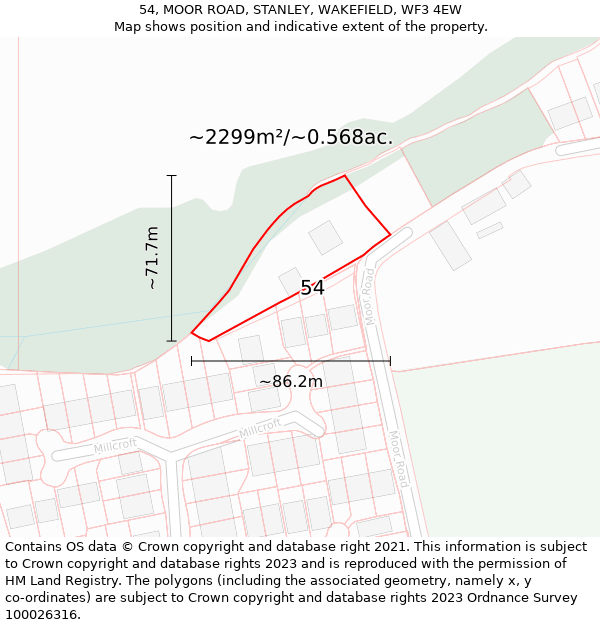 54, MOOR ROAD, STANLEY, WAKEFIELD, WF3 4EW: Plot and title map