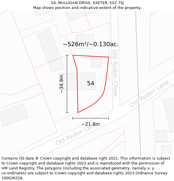 54, MULLIGAN DRIVE, EXETER, EX2 7SJ: Plot and title map