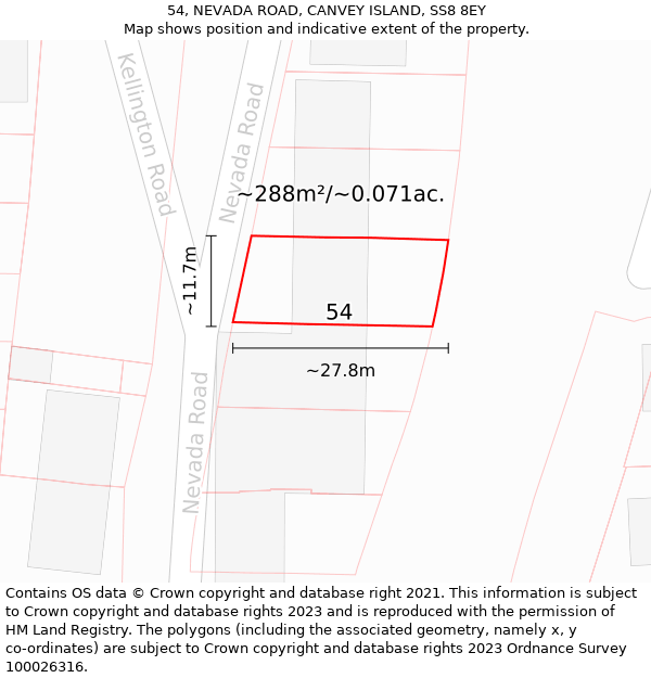 54, NEVADA ROAD, CANVEY ISLAND, SS8 8EY: Plot and title map