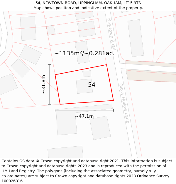 54, NEWTOWN ROAD, UPPINGHAM, OAKHAM, LE15 9TS: Plot and title map