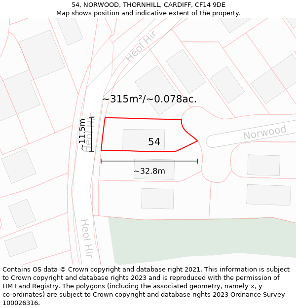 54, NORWOOD, THORNHILL, CARDIFF, CF14 9DE: Plot and title map