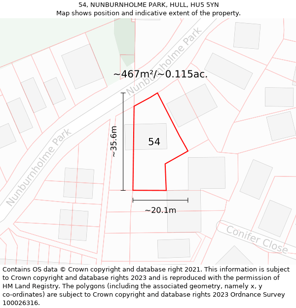 54, NUNBURNHOLME PARK, HULL, HU5 5YN: Plot and title map