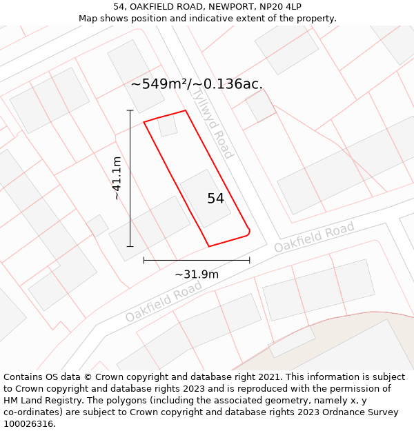 54, OAKFIELD ROAD, NEWPORT, NP20 4LP: Plot and title map