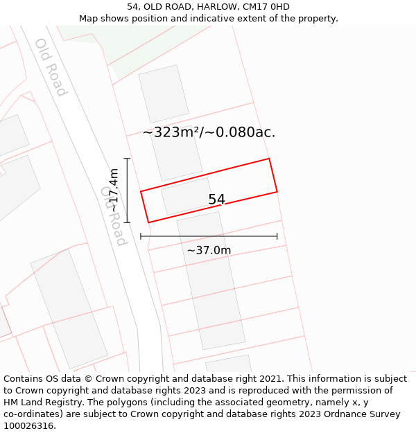 54, OLD ROAD, HARLOW, CM17 0HD: Plot and title map