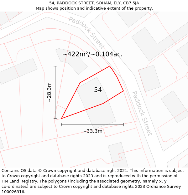 54, PADDOCK STREET, SOHAM, ELY, CB7 5JA: Plot and title map