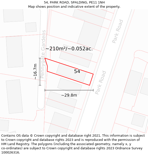 54, PARK ROAD, SPALDING, PE11 1NH: Plot and title map