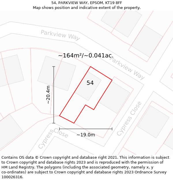 54, PARKVIEW WAY, EPSOM, KT19 8FF: Plot and title map