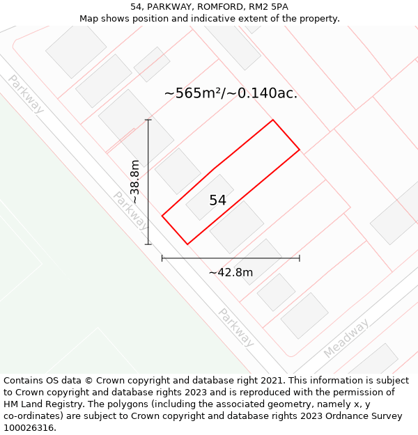 54, PARKWAY, ROMFORD, RM2 5PA: Plot and title map