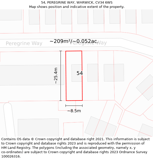 54, PEREGRINE WAY, WARWICK, CV34 6WS: Plot and title map