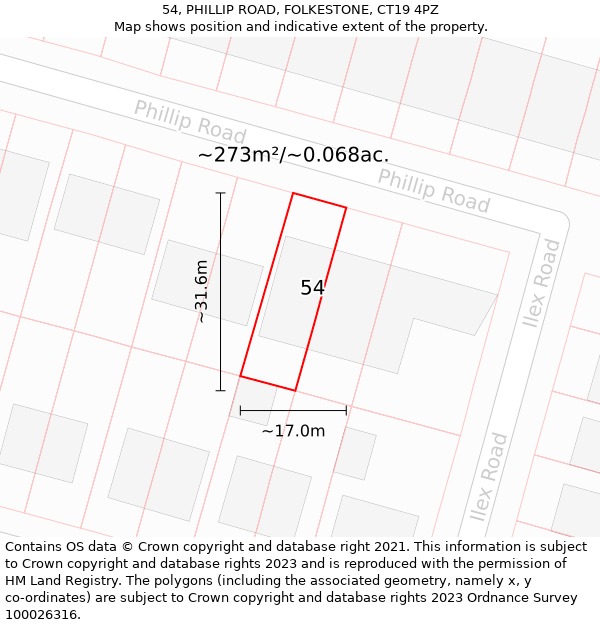 54, PHILLIP ROAD, FOLKESTONE, CT19 4PZ: Plot and title map