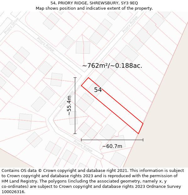 54, PRIORY RIDGE, SHREWSBURY, SY3 9EQ: Plot and title map