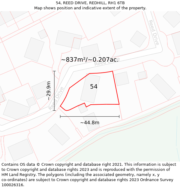 54, REED DRIVE, REDHILL, RH1 6TB: Plot and title map
