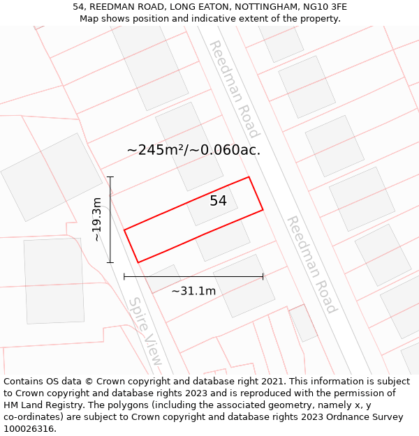 54, REEDMAN ROAD, LONG EATON, NOTTINGHAM, NG10 3FE: Plot and title map