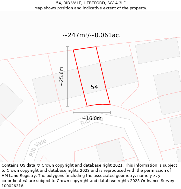 54, RIB VALE, HERTFORD, SG14 3LF: Plot and title map