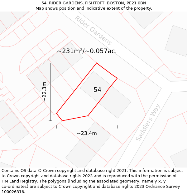 54, RIDER GARDENS, FISHTOFT, BOSTON, PE21 0BN: Plot and title map