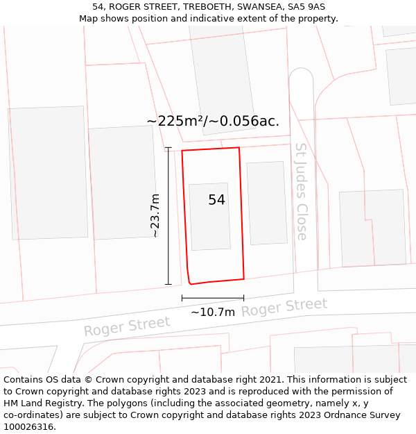 54, ROGER STREET, TREBOETH, SWANSEA, SA5 9AS: Plot and title map
