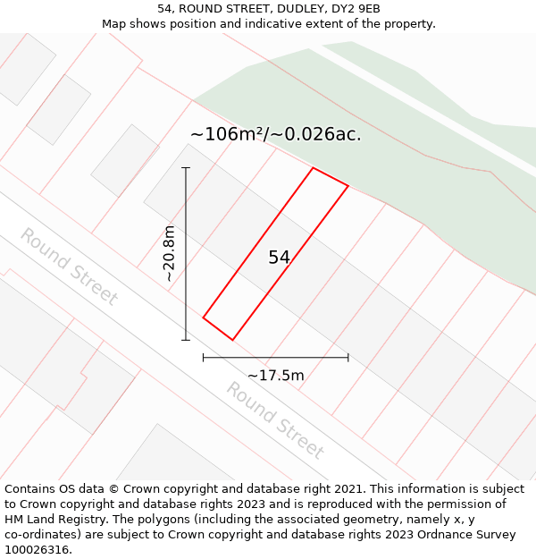 54, ROUND STREET, DUDLEY, DY2 9EB: Plot and title map