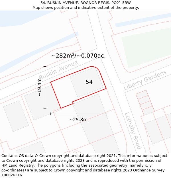 54, RUSKIN AVENUE, BOGNOR REGIS, PO21 5BW: Plot and title map