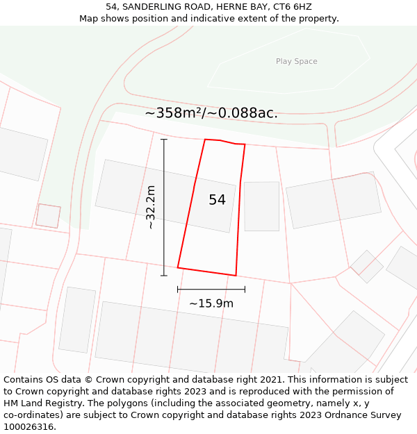 54, SANDERLING ROAD, HERNE BAY, CT6 6HZ: Plot and title map