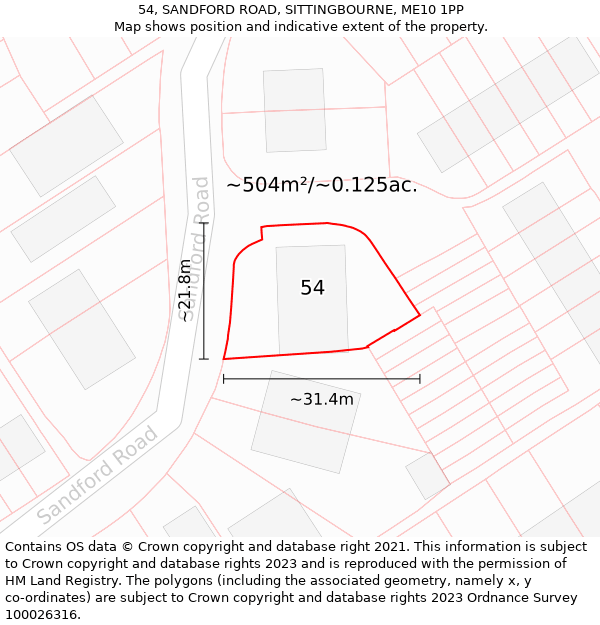 54, SANDFORD ROAD, SITTINGBOURNE, ME10 1PP: Plot and title map
