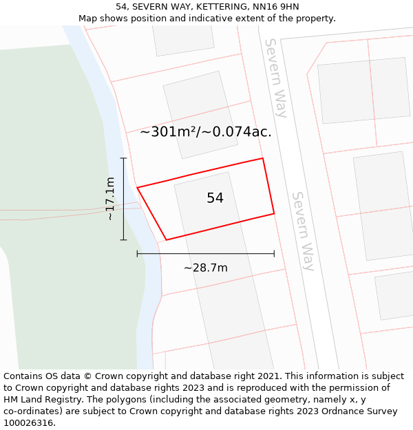 54, SEVERN WAY, KETTERING, NN16 9HN: Plot and title map