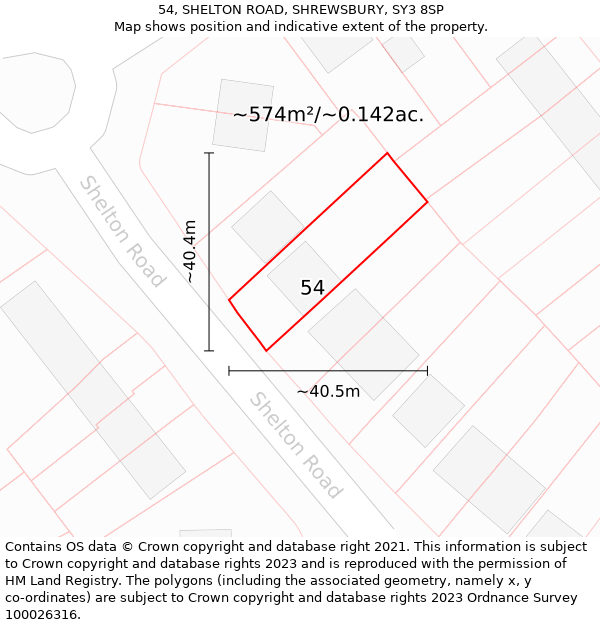 54, SHELTON ROAD, SHREWSBURY, SY3 8SP: Plot and title map