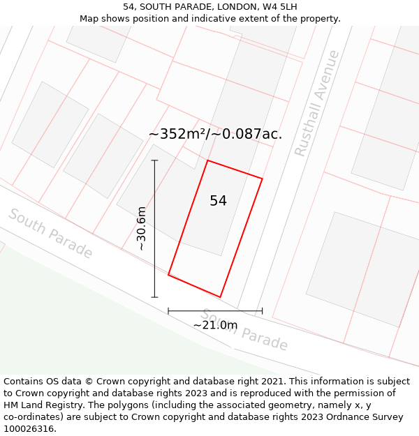 54, SOUTH PARADE, LONDON, W4 5LH: Plot and title map