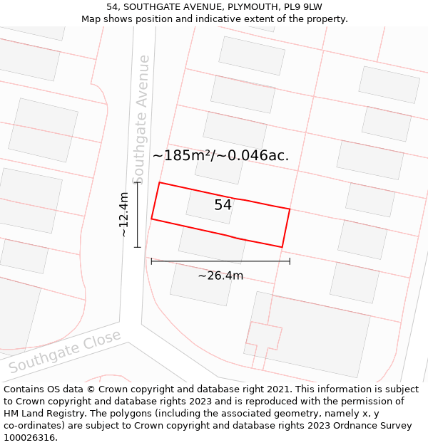 54, SOUTHGATE AVENUE, PLYMOUTH, PL9 9LW: Plot and title map